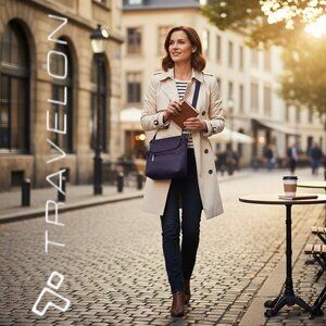 🟣 Travelon Anti-Theft Crossbody Bag – Purple – RFID, Cut-Resistant Strap, LED